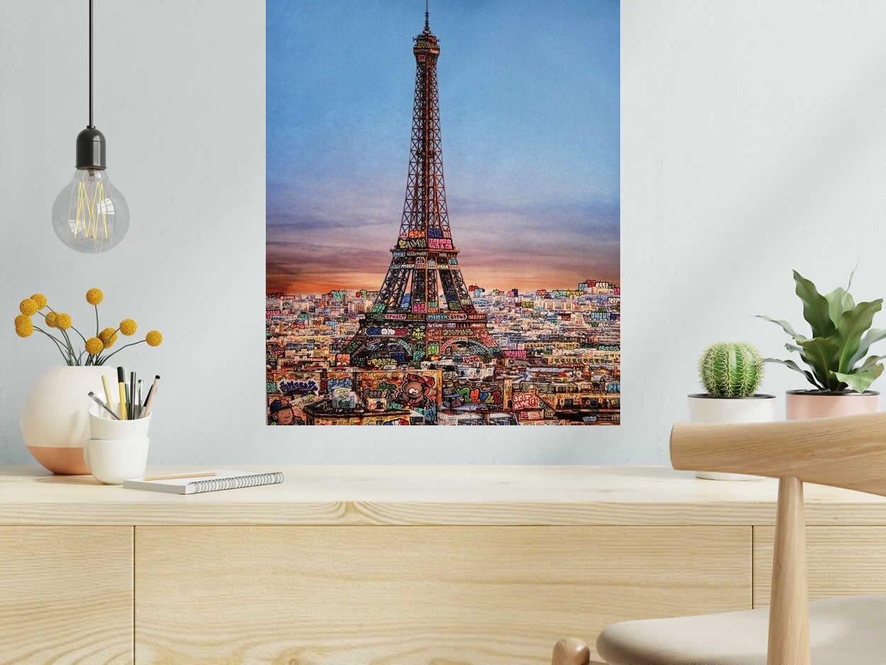 Digigraphie PARIS JE T'AIME de BLACH dans un intérieur – 50 × 60 cm