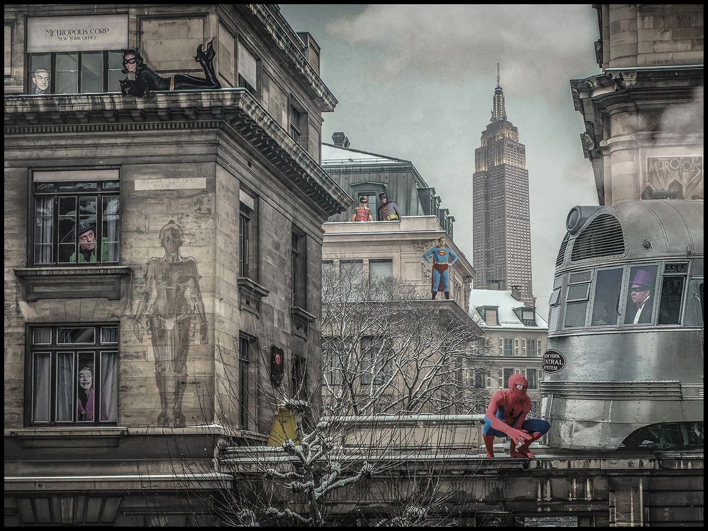 Digigraphie petit format Bat visite à New York – OliR – 40 × 30 cm