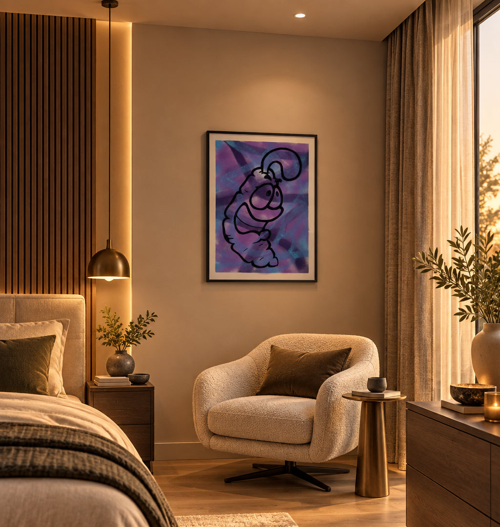 edition d art street art aérosol sur papier multicolore et violet par Carotte, 40 x 50 cm