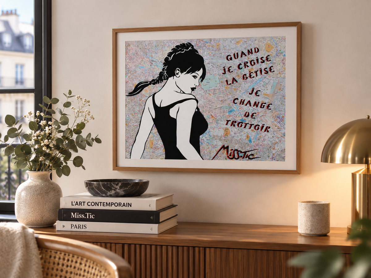 Edition d art QUAND JE CROISE LA BÉTISE de MISS TIC dans un intérieur – 40 × 30 cm
