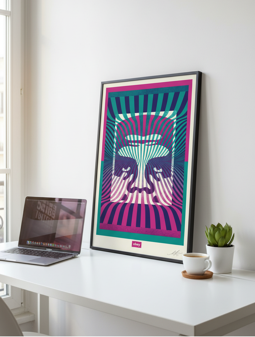 Edition d art Op Art Icon Offset de OBEY : SHEPARD FAIREY dans un intérieur – 61 × 92 cm