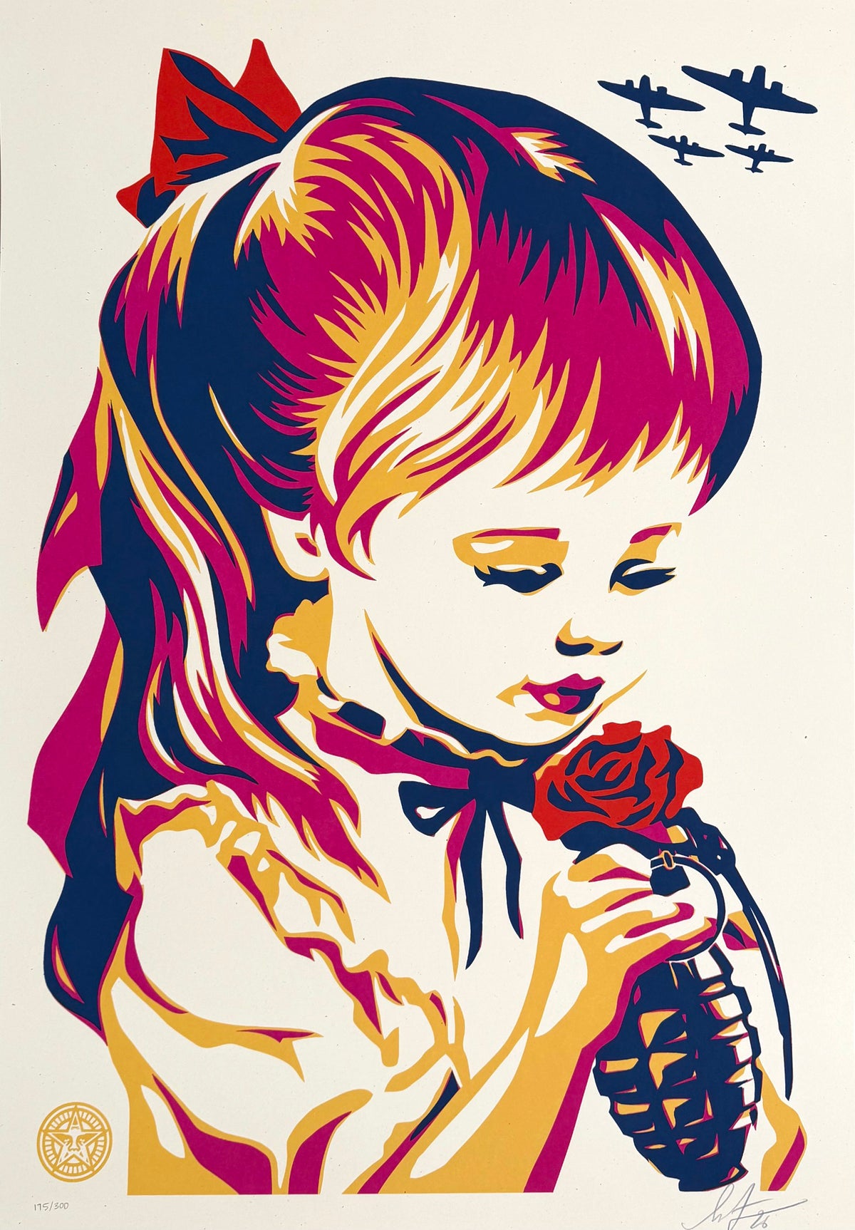 edition d art sérigraphie War by numbers de Shepard Fairey OBEY, bleu et rose, 42 x 60 cm