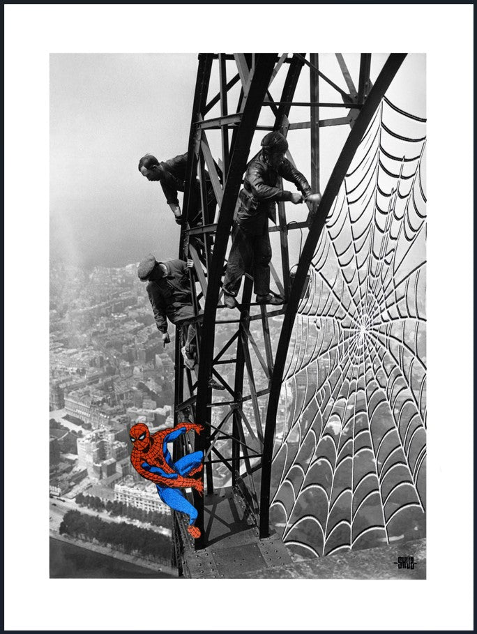 edition d art digigraphie noir et blanc et rouge Spiderman en vue par SHUZ petit format 30 x 40 cm