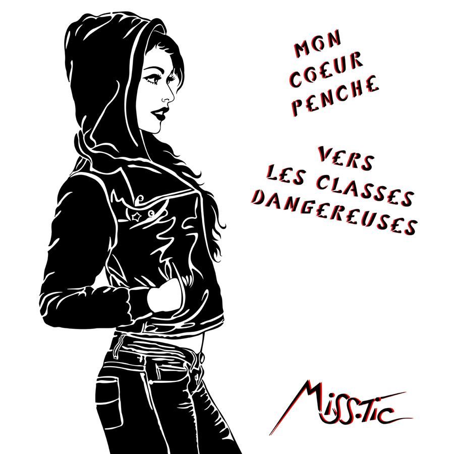 edition d art sérigraphie noir et blanc Miss Tic Mon cœur penche vers les classes dangereuses 50x50 cm