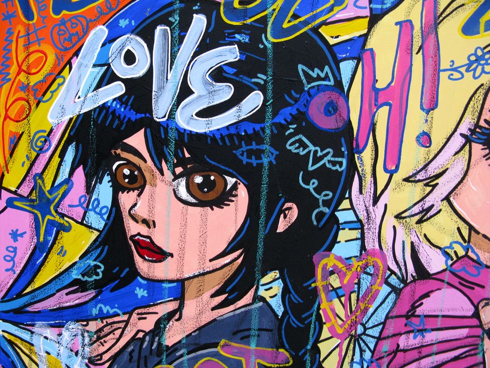 Tableau de RICO SAB a pour titre  Enid & Mercredi style street pop art, street art dim : RICO SABprix:600