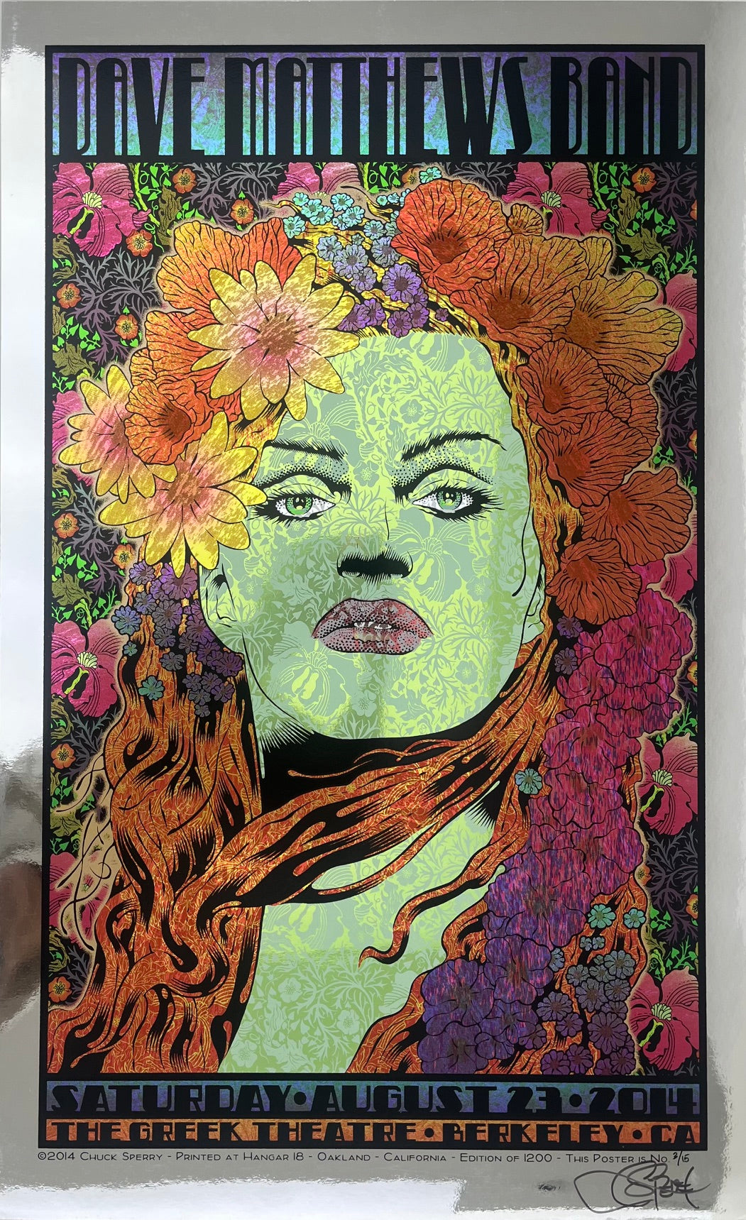 Estampe DAVE MATTHEWS BAND BERKELEY mirror foil AP – CHUCK SPERRY – 53 × 86 cm