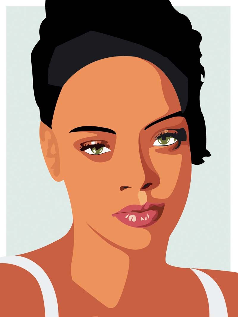 Estampe figuratif petit format beige et bleu RIHANNA – JMC – 30 × 40 cm
