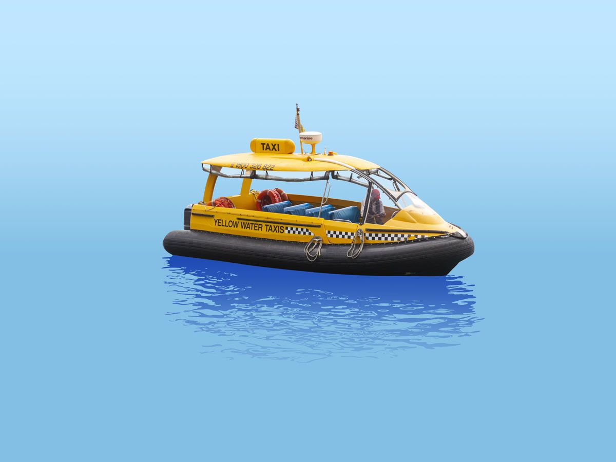 Estampe figuratif petit format bleu LE TAXI BATEAU – GILLES INVERNIZZI – 30 × 40 cm