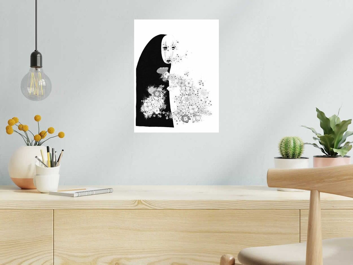 Estampe FLOWER CHIHIRO II de CAMILLE POLI dans un intérieur – 30 × 40 cm