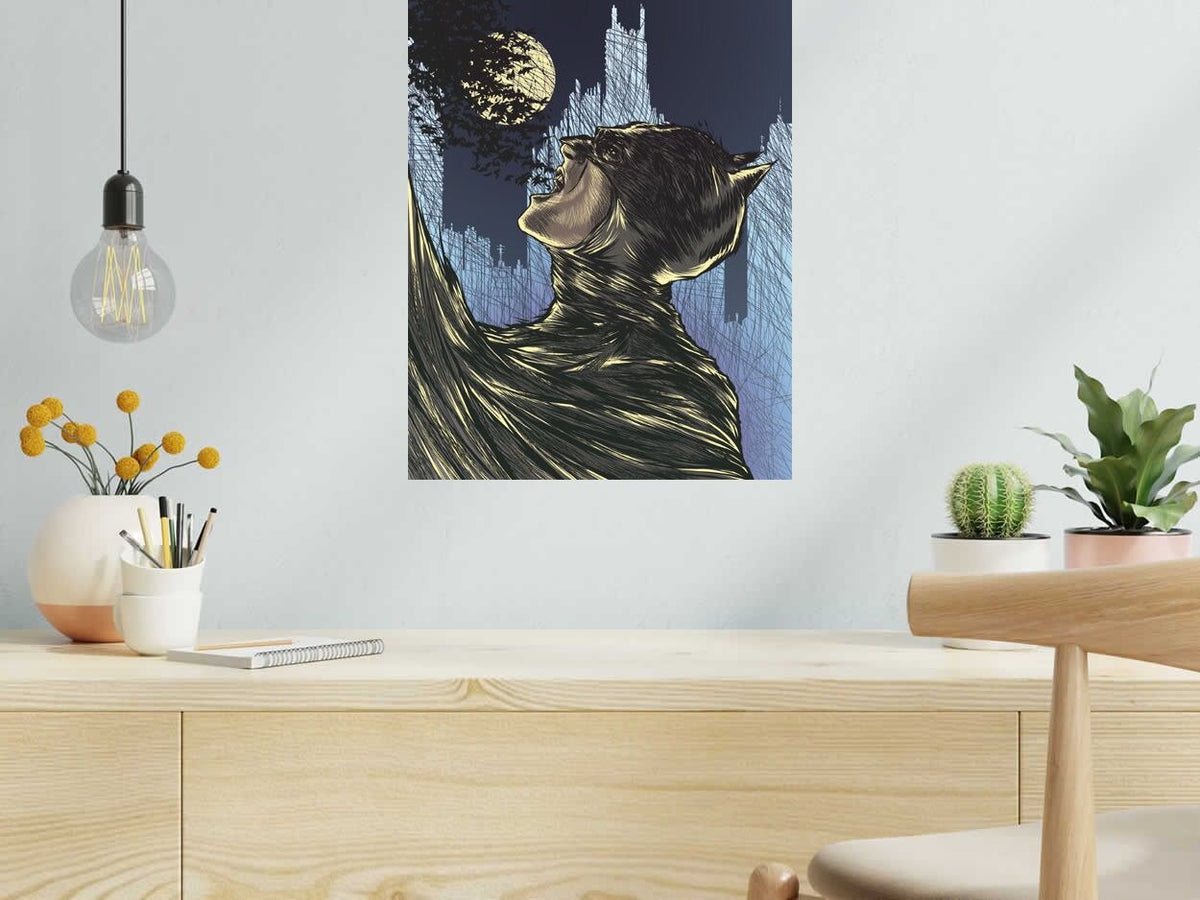 Estampe I'am Gotham de Carlos Olmo dans un intérieur – 40 × 50 cm
