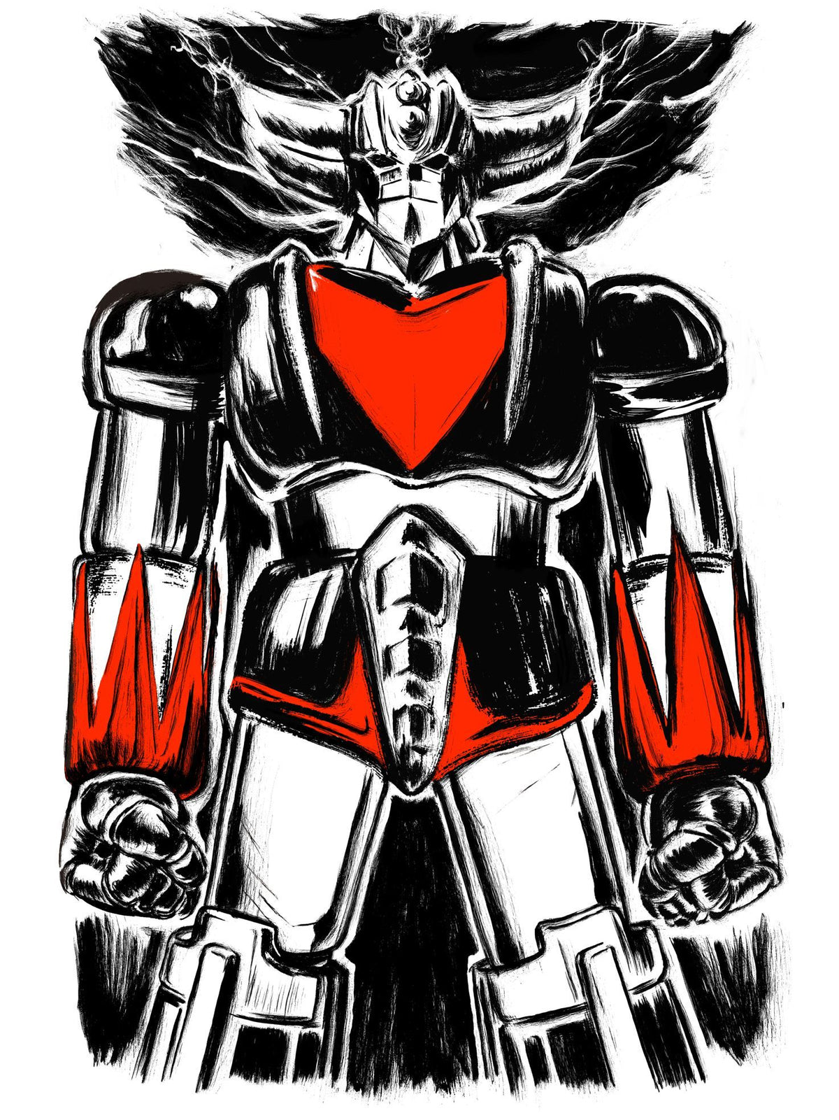 Estampe figuratif petit format violet Grendizer – Carlos Olmo – 30 × 40 cm