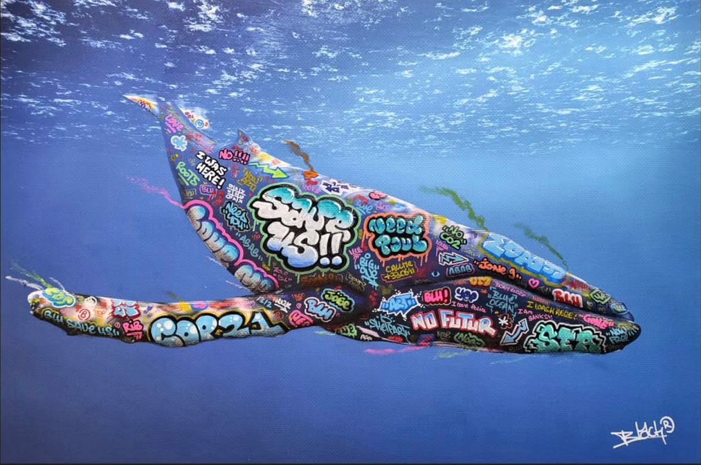 Estampe graffiti moyen format Baleine – BLACH – 60 × 40 cm