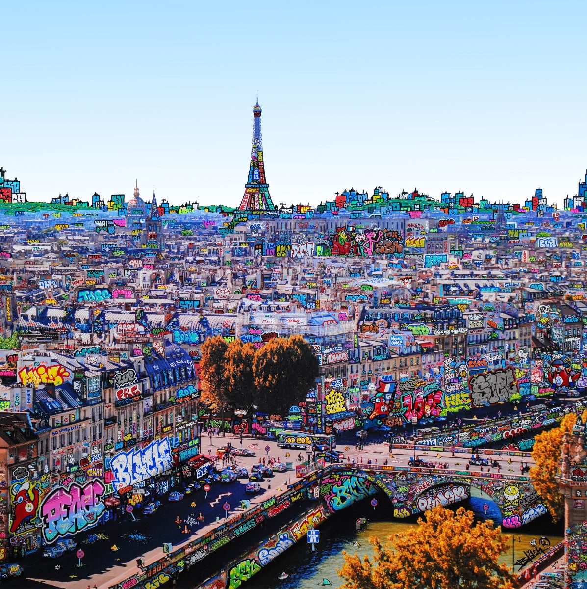 Estampe street art grand format Paris OM Olympique Mascotte – BLACH – 80 × 80 cm