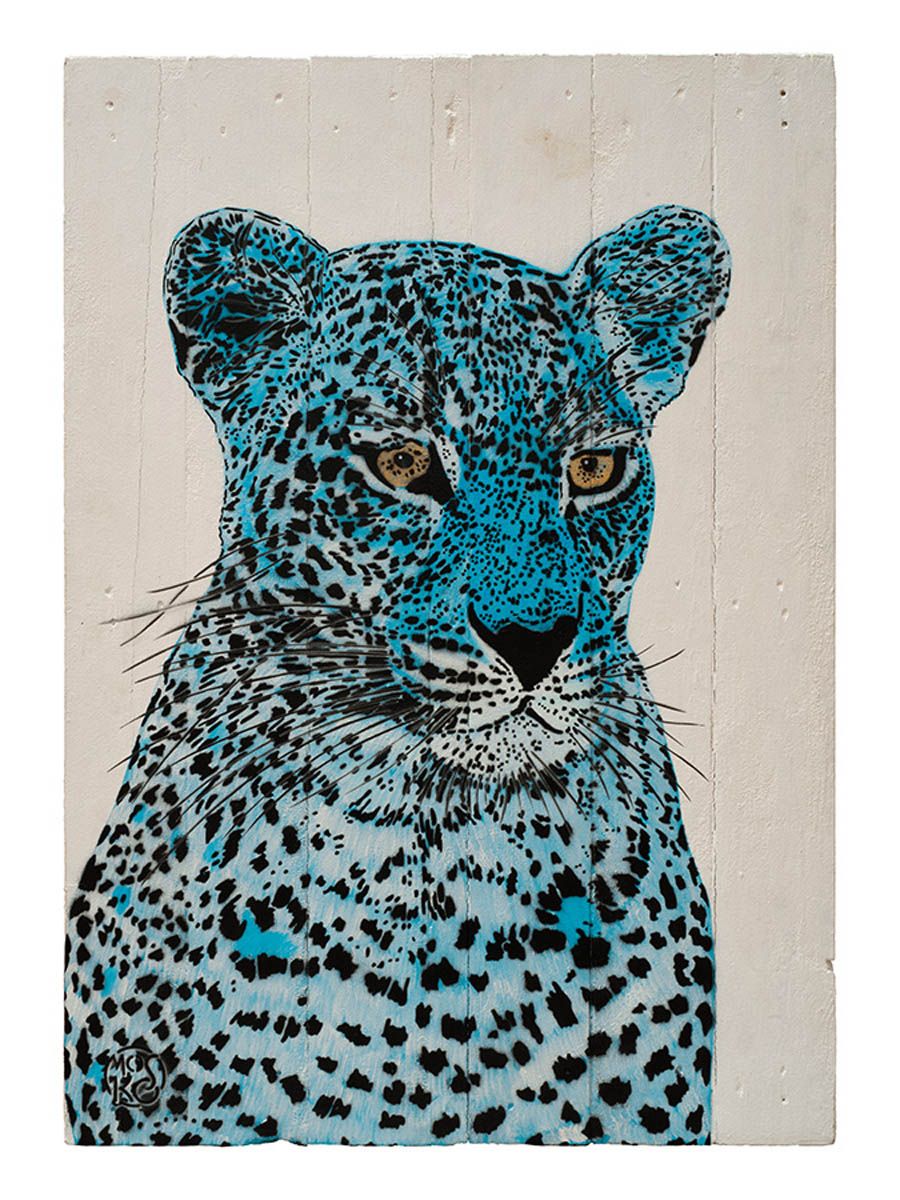 Estampe street art petit format bleu et noir PANTHERE BLEU – MOSKO – 30 × 40 cm