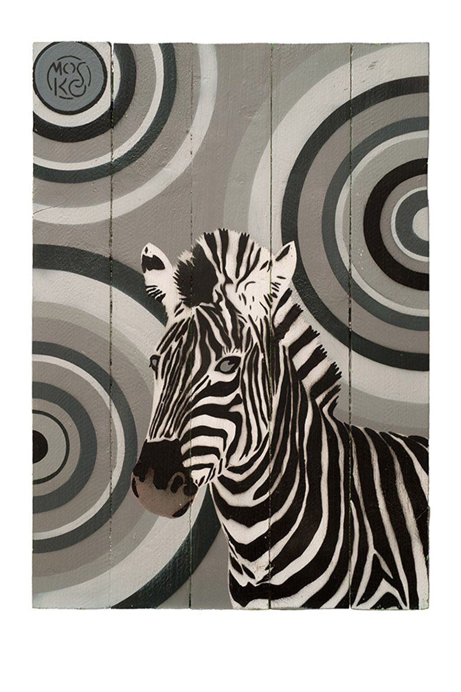 Estampe street art petit format gris et noir ZEBRE – MOSKO – 30 × 45 cm