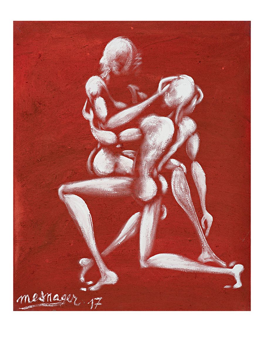 Estampe street art petit format rouge COUPLE – JEROME MESNAGER – 30 × 40 cm