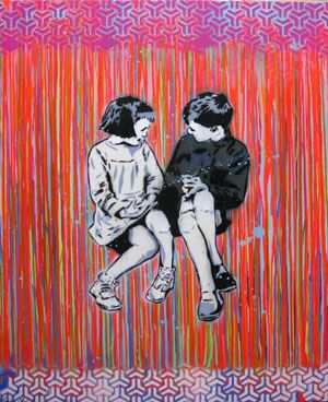 Estampe street art petit format rouge CHILDREN 40x50 – SARA CHELOU – 40 × 50 cm