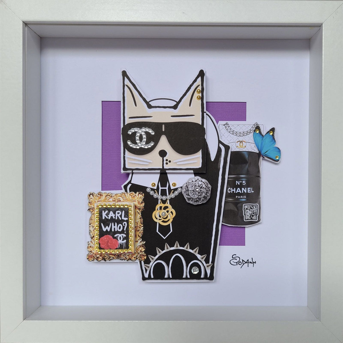 Estampe street art petit format Cat Lagerfeld II – Stephanie Godann – 22 × 22 cm