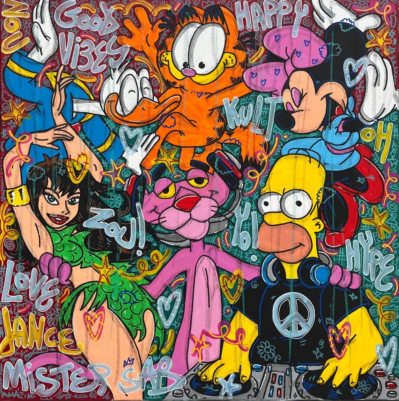 Tableau de RICO SAB a pour titre  Good Vibes Only style street pop art, street art dim : RICO SABprix:950