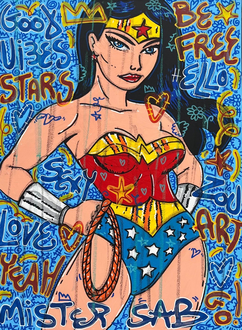 Tableau de RICO SAB a pour titre  Good vibes Wonder Woman style street pop art dim : RICO SABprix:450