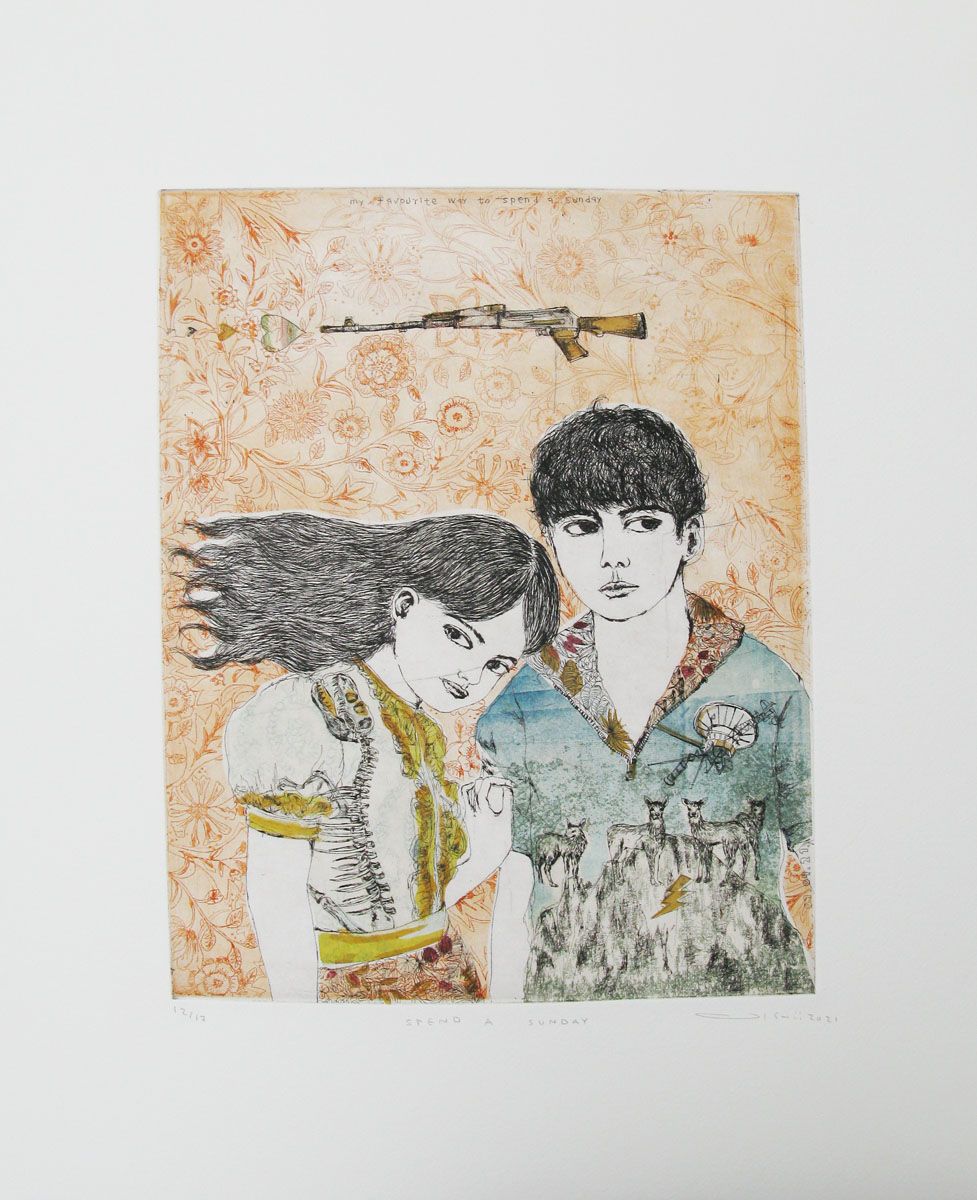 Gravure figuratif petit format SPEND A SUNDAY – ATSUKO ISHII – 40 × 50 cm