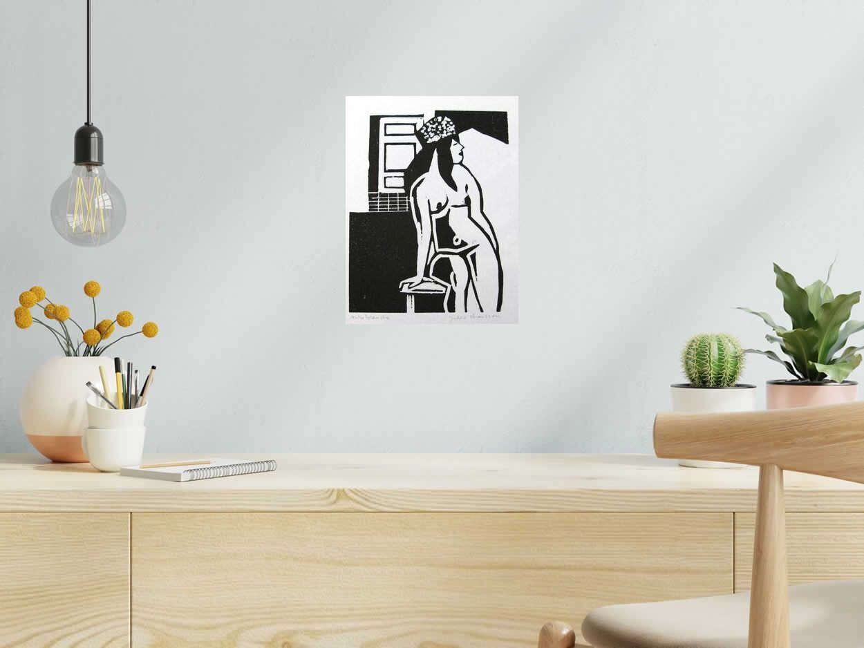 Gravure Aube blanche de JULIA CHAUSSON dans un intérieur – 25 × 33 cm