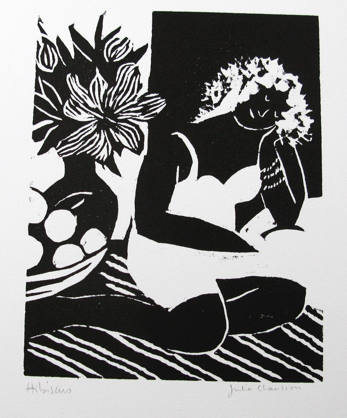 Gravure figuratif petit format Hibiscus – JULIA CHAUSSON – 25 × 33 cm