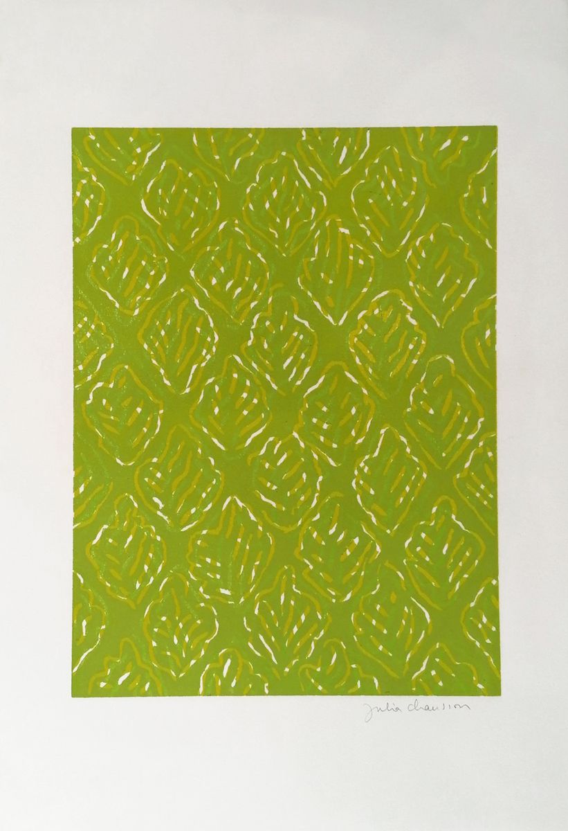 Gravure figuratif petit format vert FEUILLAGES – JULIA CHAUSSON – 33 × 50 cm