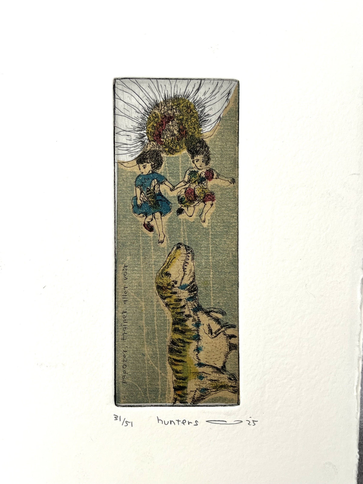 Gravure gravure petit format ocre hunters – ATSUKO ISHII – 21 × 15 cm