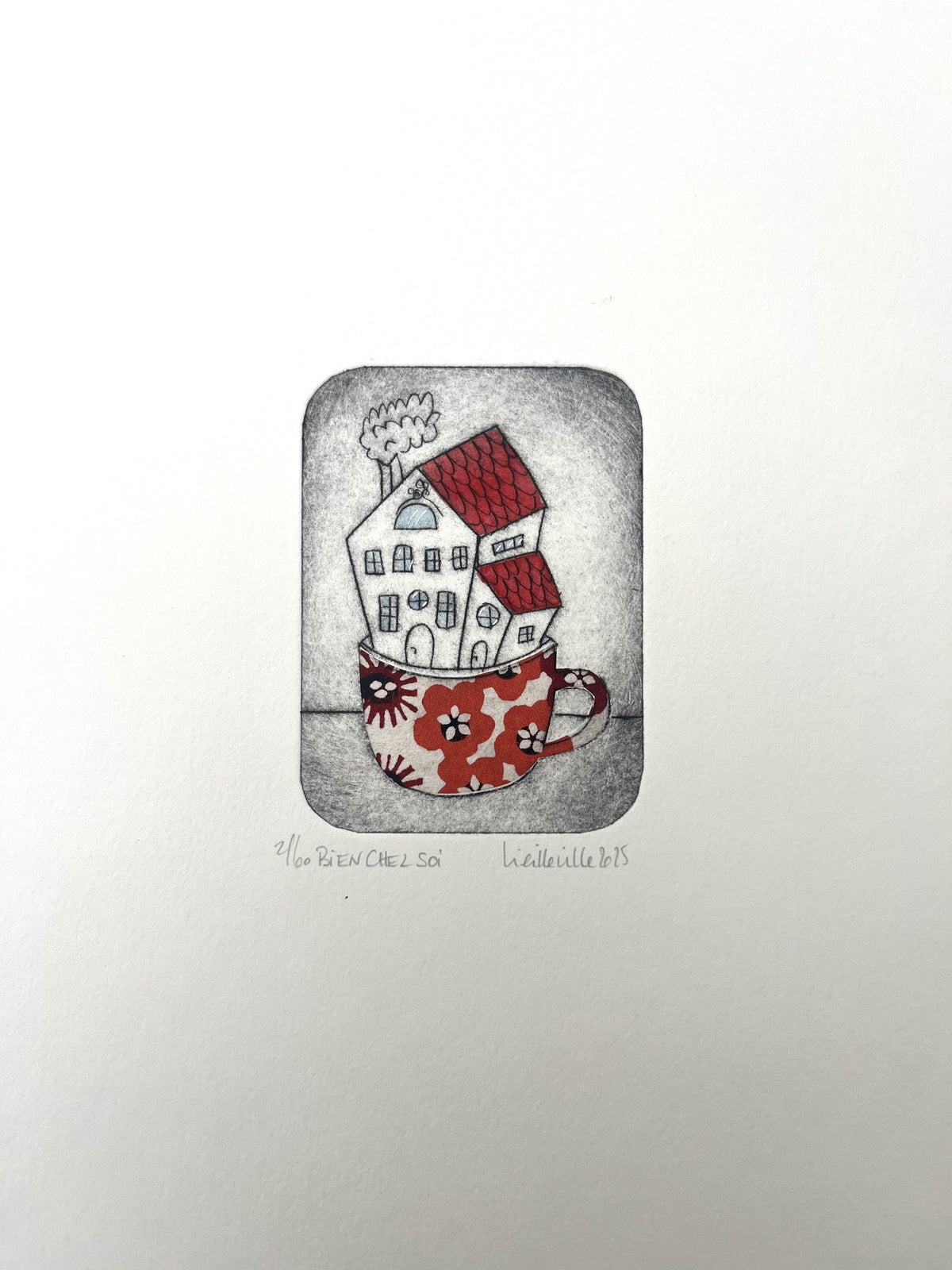 Gravure gravure petit format rouge Bien chez soi - 2/60 – NAVIEILLEVILLE – 27 × 18 cm