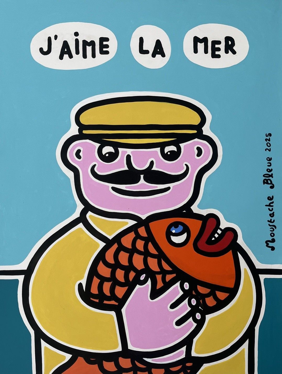 Dessin de MOUSTACHE BLEUE a pour titre  J'aime la mer style figuratif dim : MOUSTACHE BLEUEprix:120
