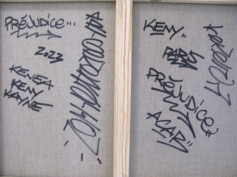 Tableau de KENY a pour titre  Prejudice style graffiti, street art dim : KENYprix:390