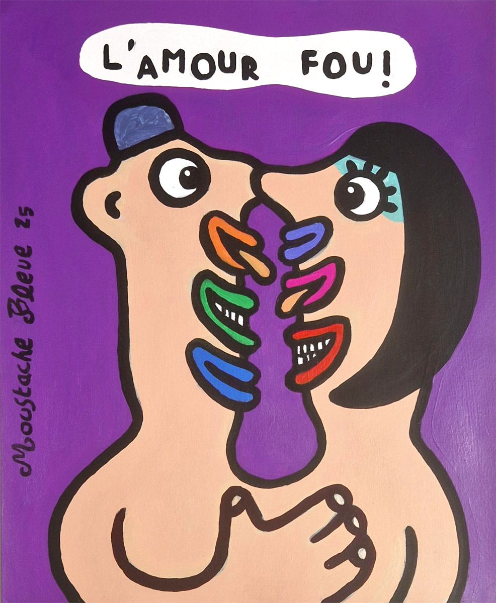 Dessin de MOUSTACHE BLEUE a pour titre  L'amour fou style figuratif dim : MOUSTACHE BLEUEprix:60