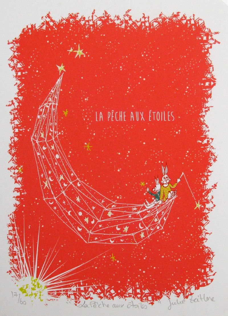 Editions d'art de JULIE ZEITLINE a pour titre  LA PECHE AUX ETOILES (PECHE) style abstrait dim : JULIE ZEITLINEprix:30