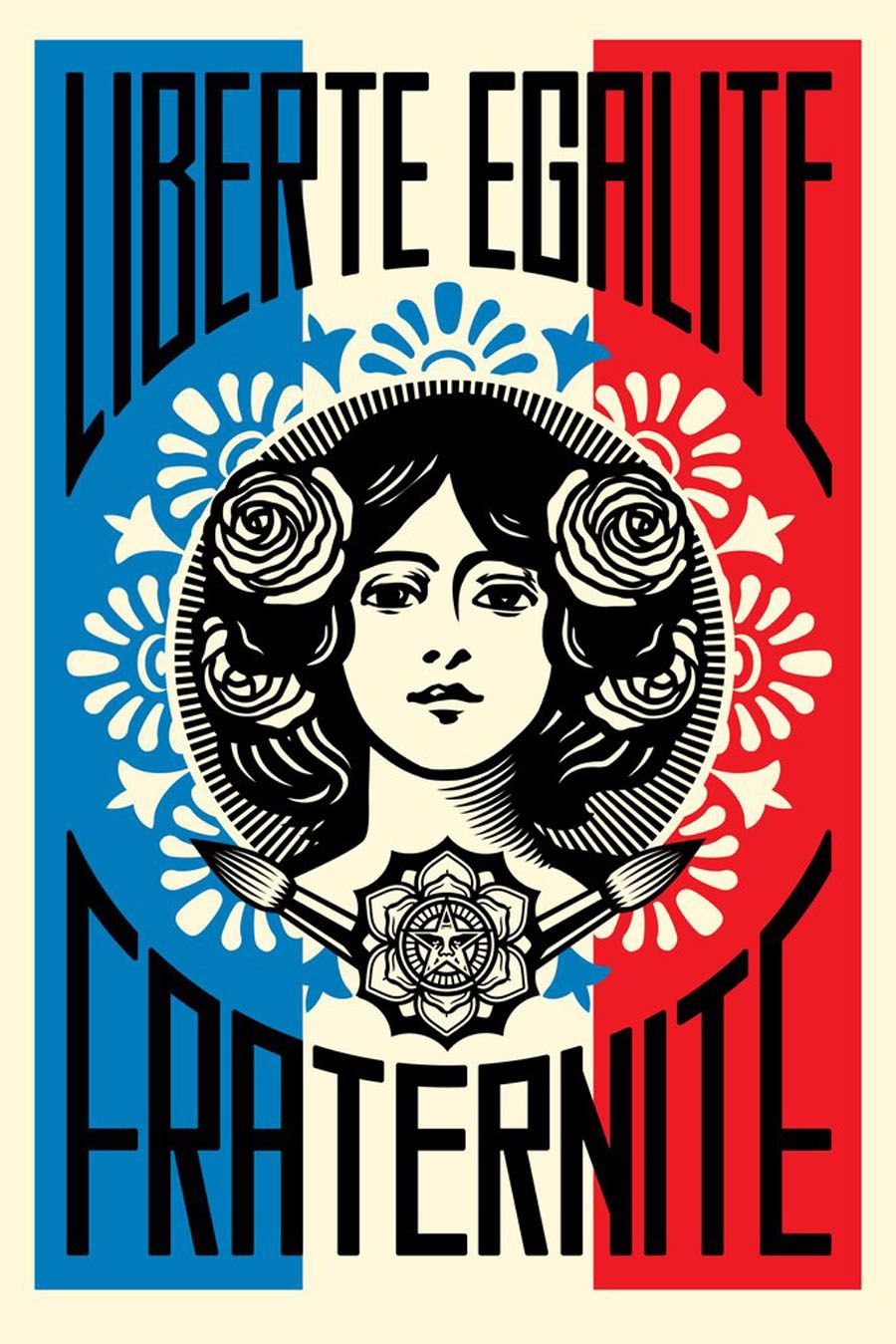 Lithographie moyen format LIBERTÉ EGALITÉ FRATERNITÉ – OBEY : SHEPARD FAIREY – 61 × 91 cm