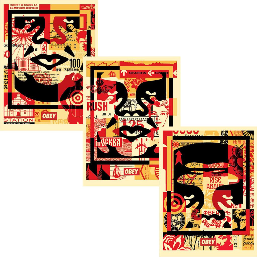 Lithographie moyen format OBEY 3-FACE COLLAGE – OBEY : SHEPARD FAIREY – 76 × 63 cm