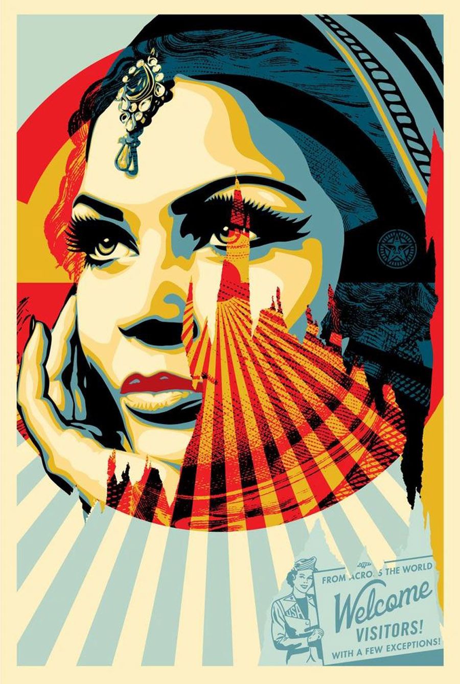 Lithographie street art moyen format WELCOME VISITORS – OBEY : SHEPARD FAIREY – 61 × 91 cm