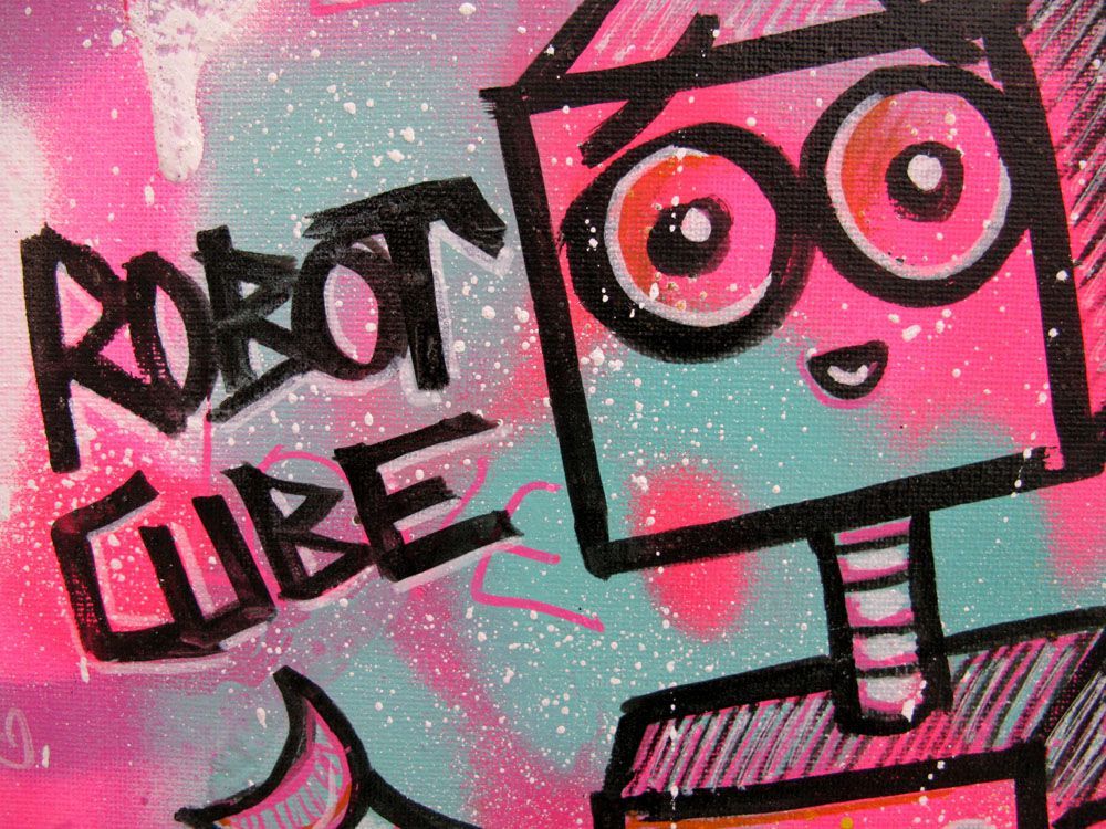 Tableau de LUSSY a pour titre  love robbbot style graffiti, street pop art dim : LUSSYprix:110