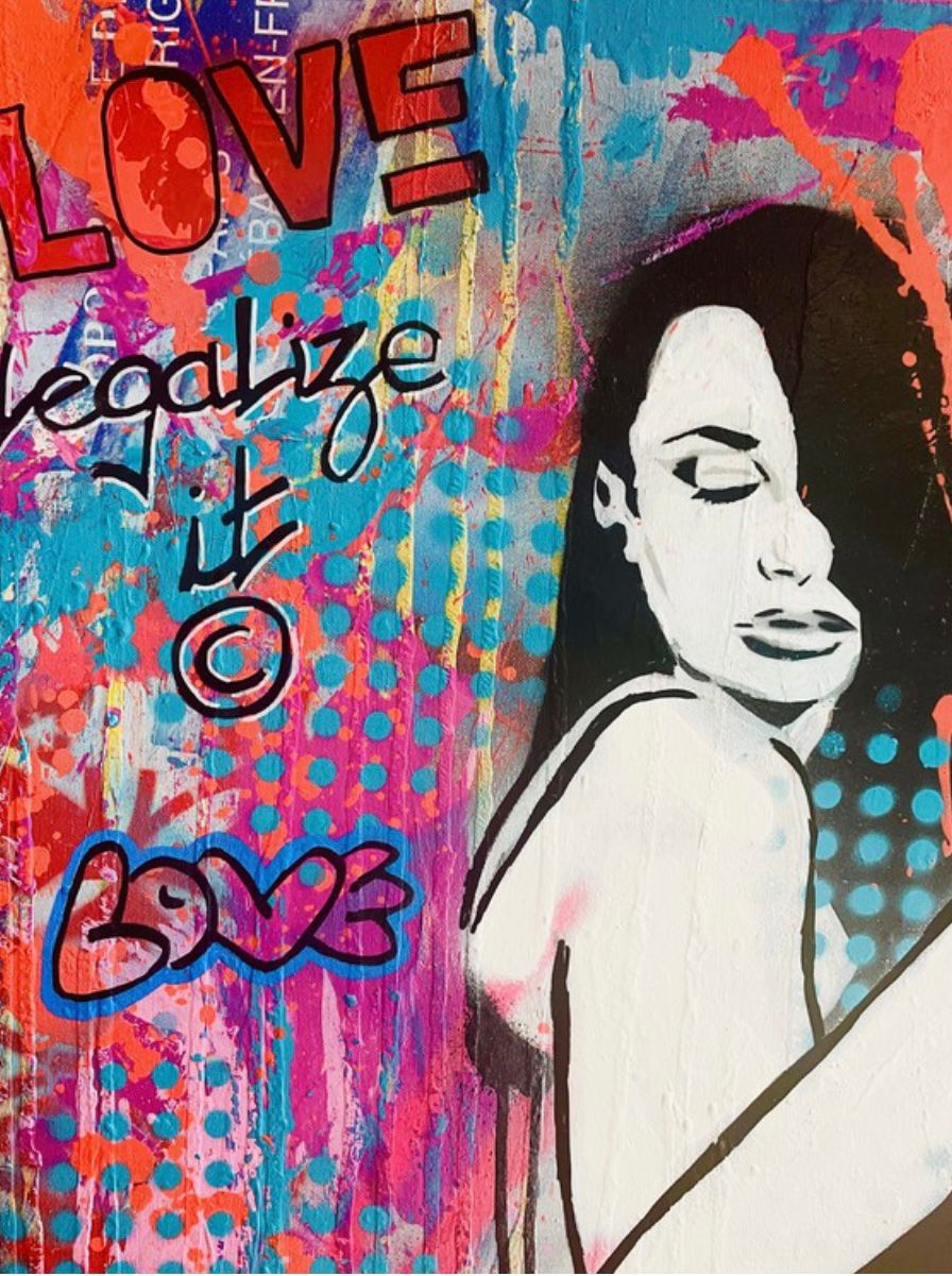 Tableau de SARA CHELOU a pour titre  Love legalize it style street pop art dim : SARA CHELOUprix:750