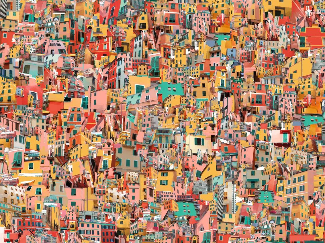 Editions d'art de GILLES INVERNIZZI a pour titre  CINQUE TERRE style grapique, figurative dim : GILLES INVERNIZZIprix:180