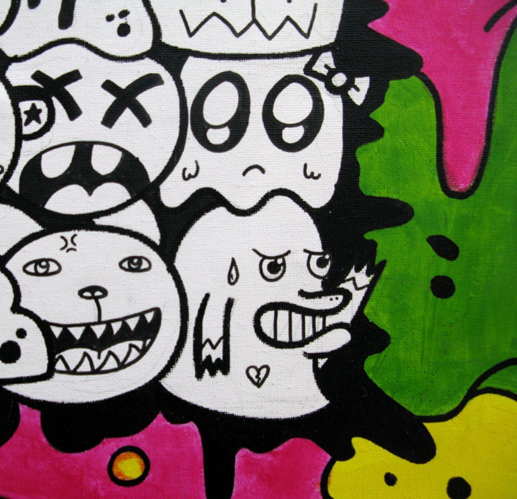 Tableau de LUSSY a pour titre  multi kawaï vert style graffiti, street pop art dim : LUSSYprix:180
