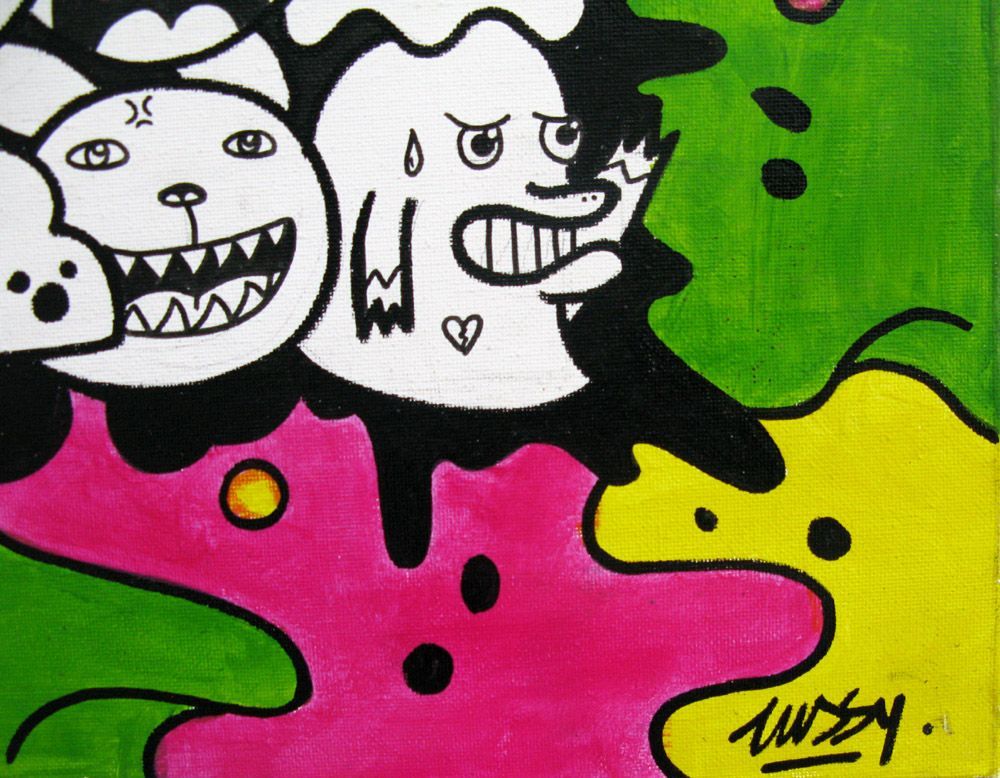 Tableau de LUSSY a pour titre  multi kawaï vert style graffiti, street pop art dim : LUSSYprix:180