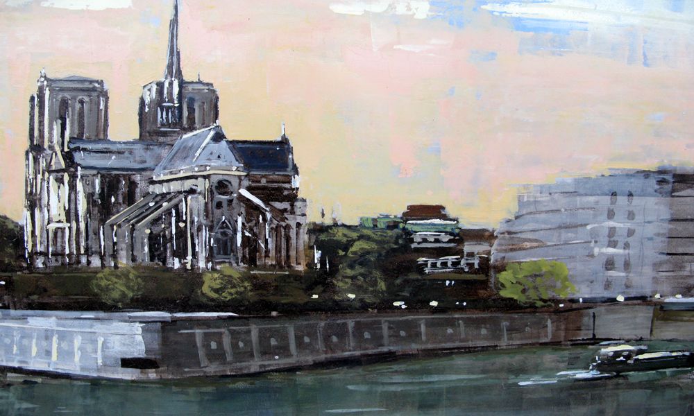 Tableau de ADRIEN FAVEAU a pour titre  Notre dame de paris style figuratif, graphique dim : ADRIEN FAVEAUprix:3200