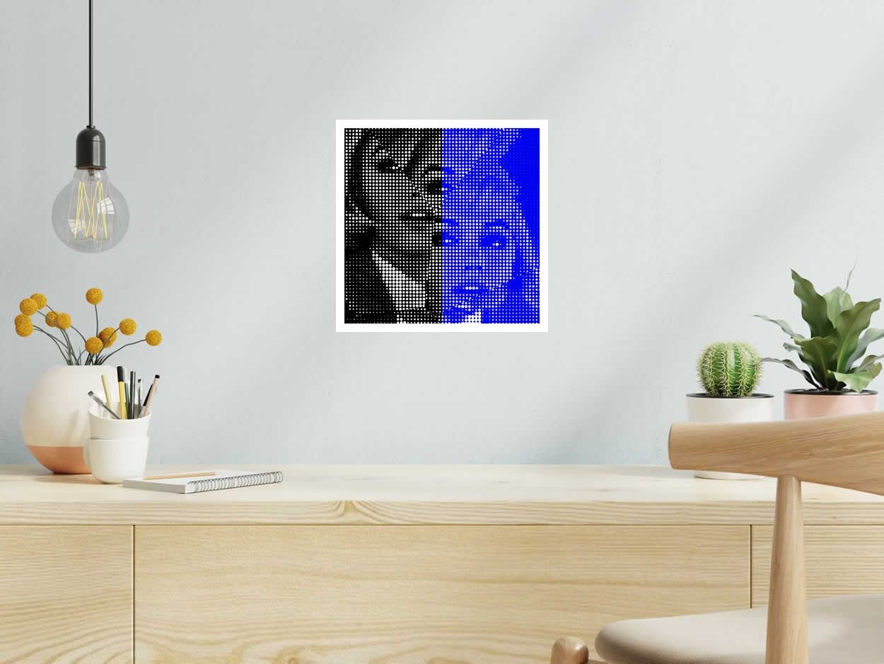 Editions d'art de WAWAPOD a pour titre  Marylin blue and black style street pop art, graphique dim : WAWAPODprix:50