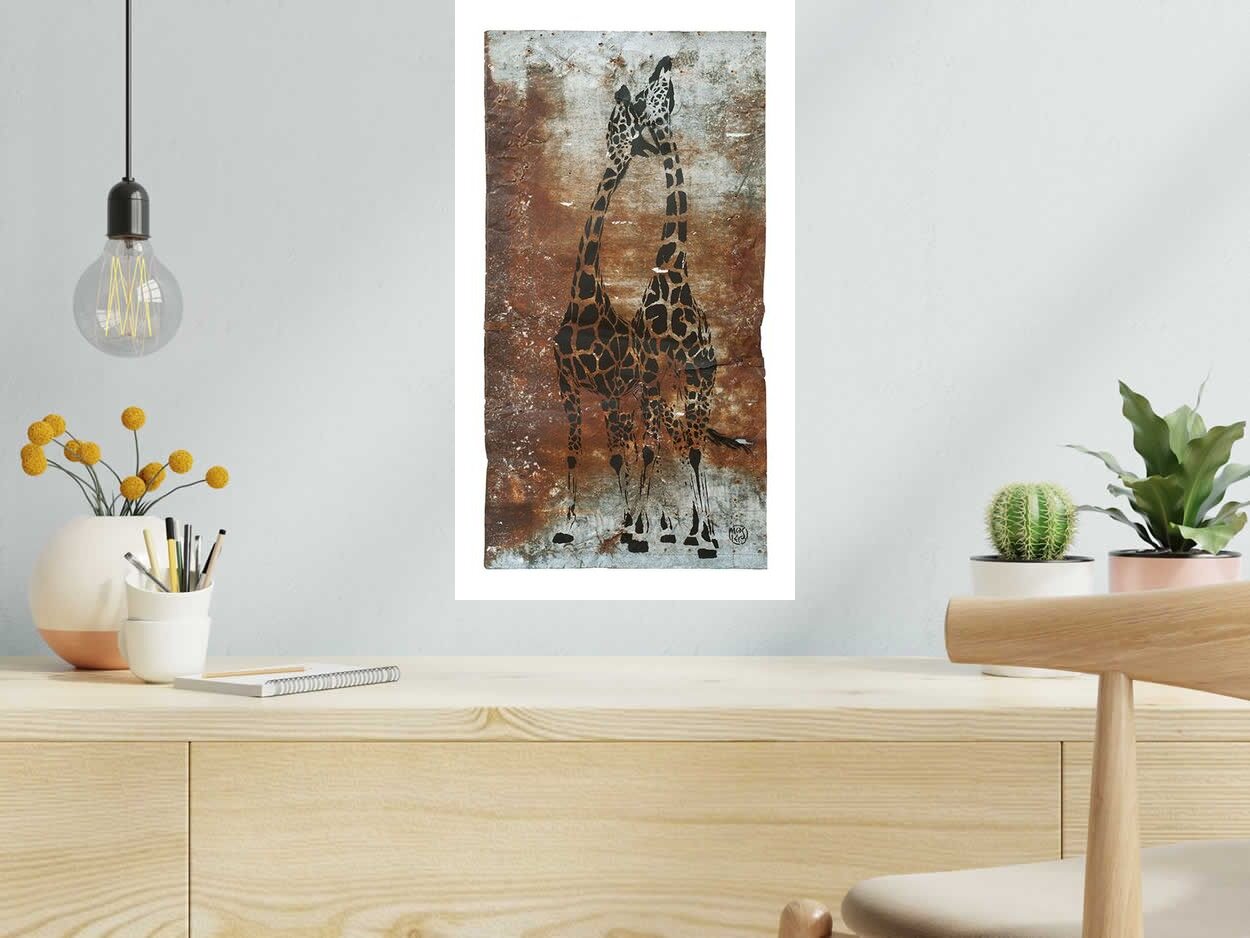 Editions d'art de MOSKO a pour titre  2 GIRAFES VERSO style street art  dim : MOSKOprix:75