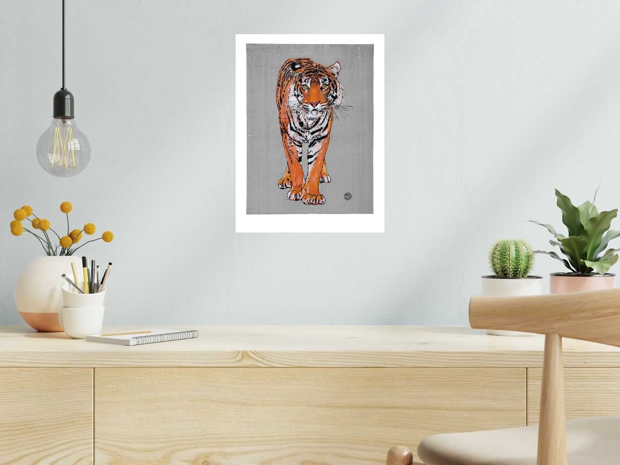 Editions d'art de MOSKO a pour titre  TIGRE DE FACE style street art  dim : MOSKOprix:75