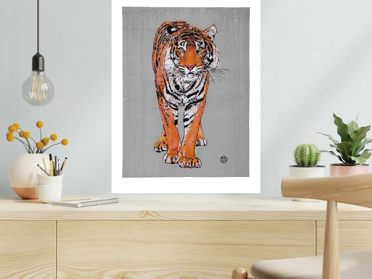 Editions d'art de MOSKO a pour titre  TIGRE DE FACE style street art  dim : MOSKOprix:250