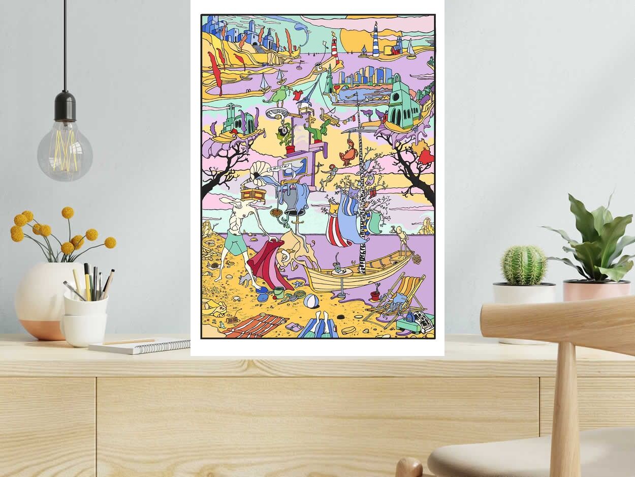 Editions d'art de Mark Temlett a pour titre  Paysages sur la Plage style graphique dim : Mark Temlettprix:190