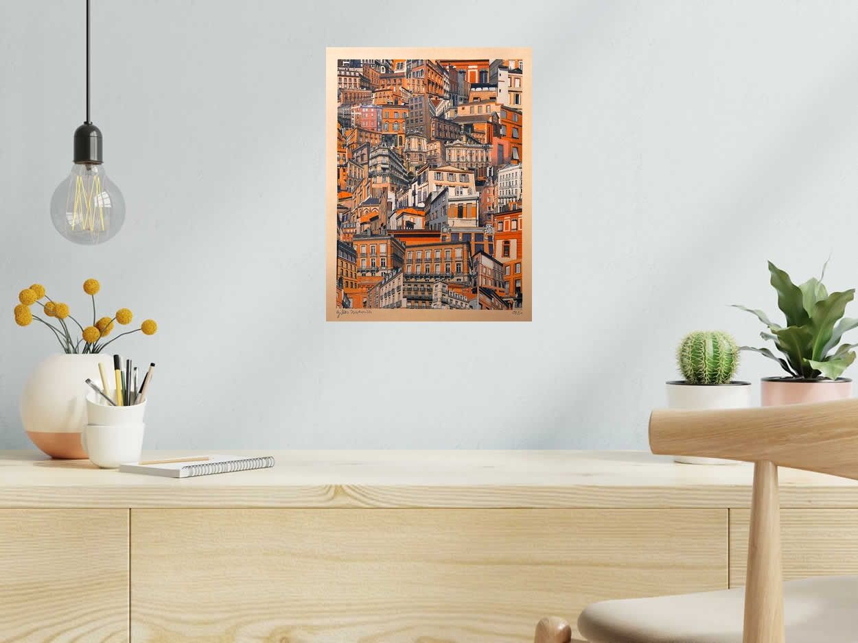 Editions d'art de GILLES INVERNIZZI a pour titre  TOULOUSE ORANGE style figuratif, graphique dim : GILLES INVERNIZZIprix:50