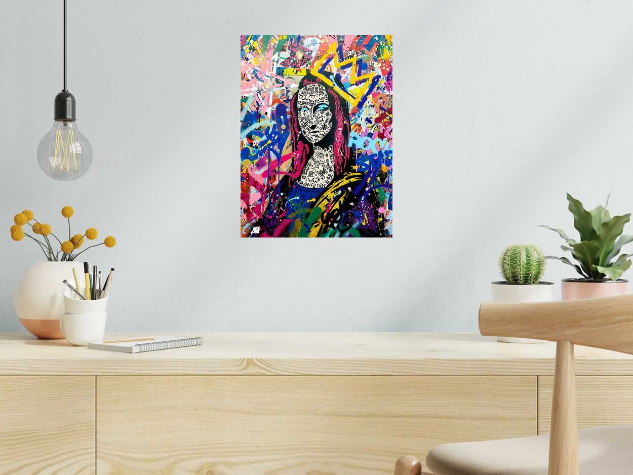 Editions d'art de RS ARTIST a pour titre  QUEEN MONA ( ROSE ) style street pop art, street art dim : RS ARTISTprix:70